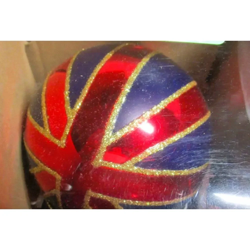 Marks & Spencer Set of 3 Novelty Glass Ornaments Red Blue Union Jack 6 Inches